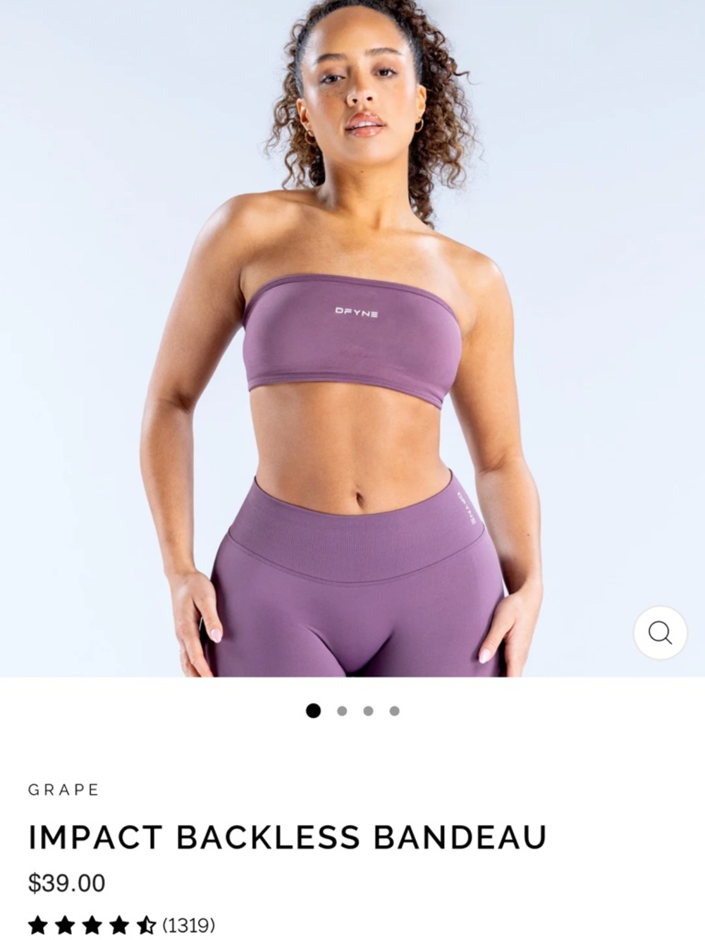 DFYNE Impact Bandeau, Bike Shorts, & Leggings Set in Small, Shade: Grape - Picture 13 of 15
